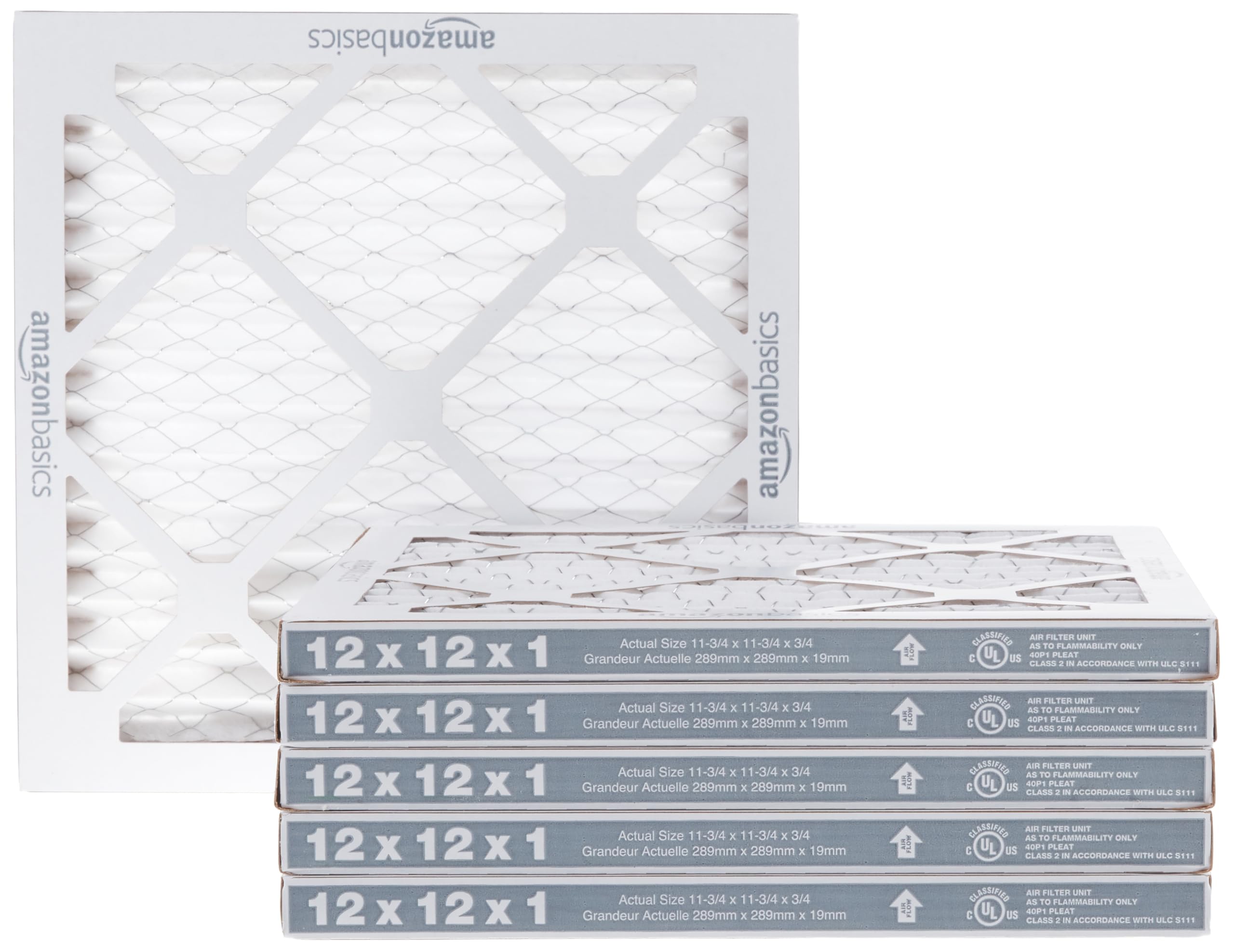 Amazon Basics MERV 8 air filter, 12x12x1, reduces dust and allergens.
