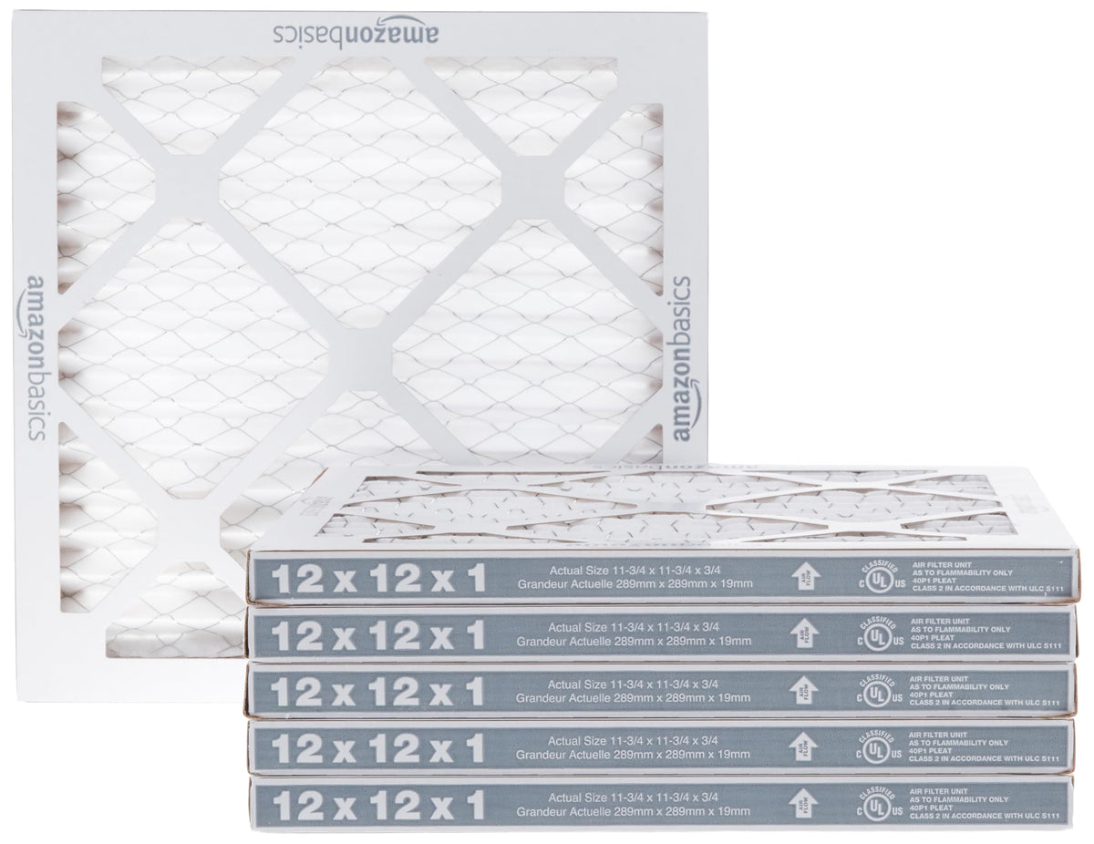 Amazon Basics MERV 8 air filter, 12x12x1, reduces dust and allergens.