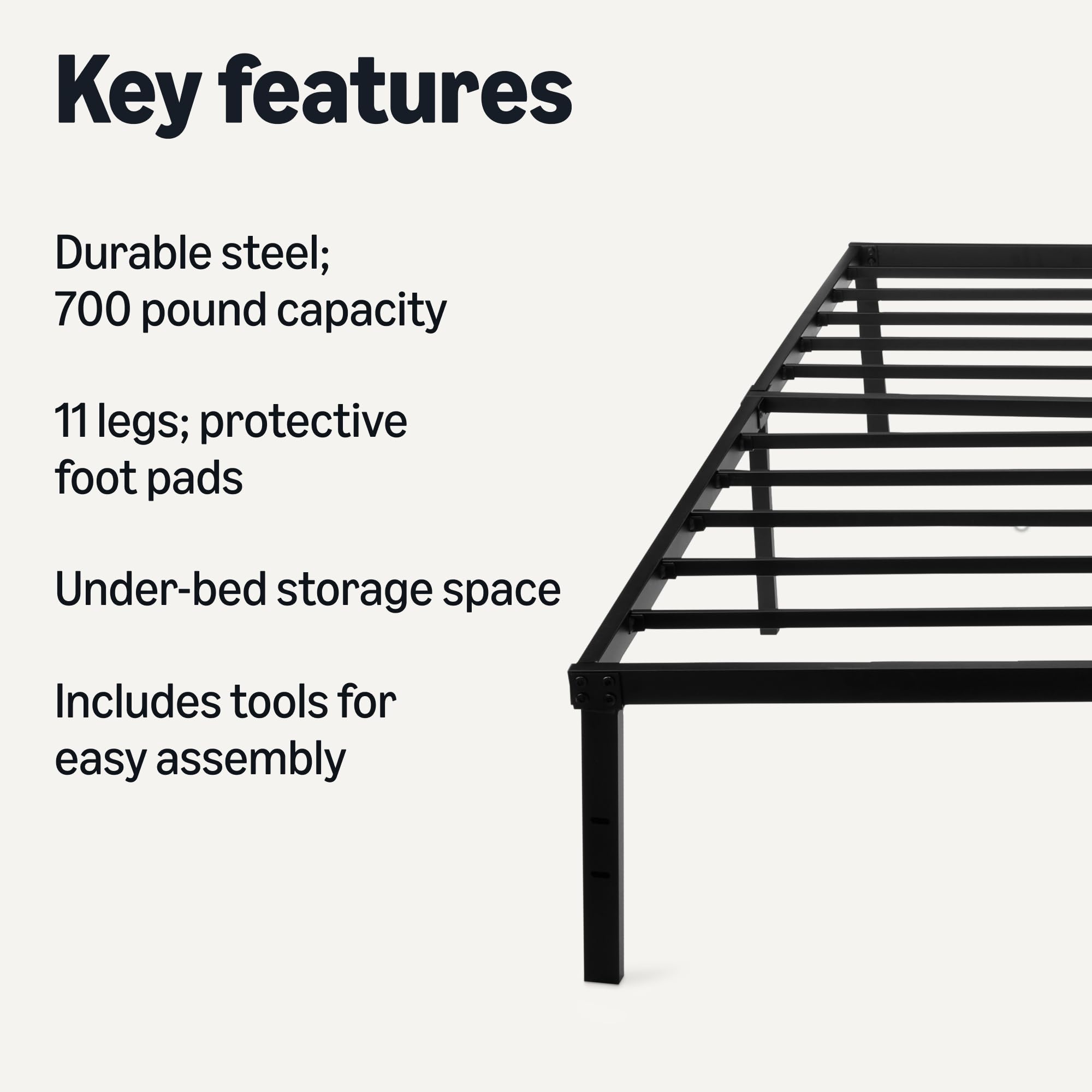 Amazon Basics metal bed frame provides direct mattress support without a box spring.