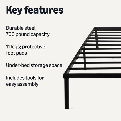 Amazon Basics metal bed frame provides direct mattress support without a box spring.