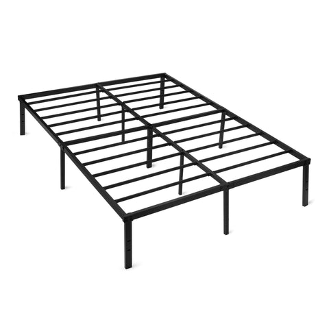 Amazon Basics metal bed frame with sturdy legs for stable, quiet sleep.