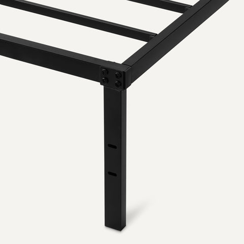 Amazon Basics bed frame with 14-inch under-bed storage clearance.