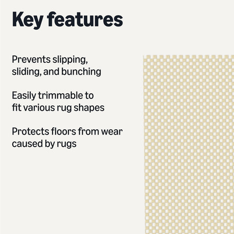 Amazon Basics rug pad 8x10, edge-trimmed for a precise fit under the rug.
