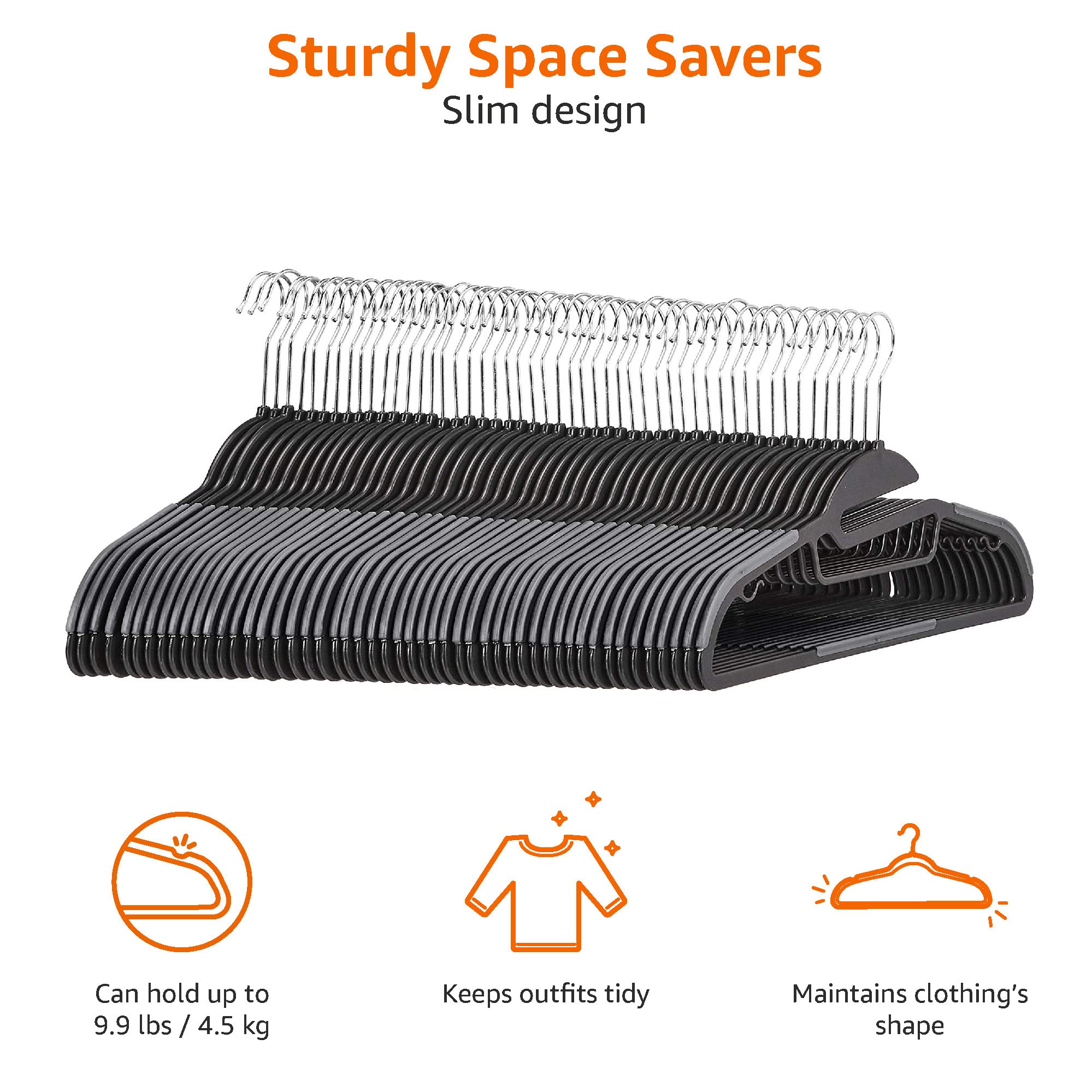 Amazon Basics odorless ABS plastic hanger is durable and lightweight for everyday use.