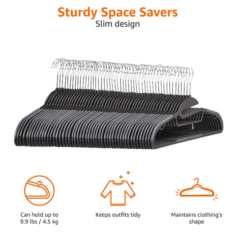 Amazon Basics odorless ABS plastic hanger is durable and lightweight for everyday use.