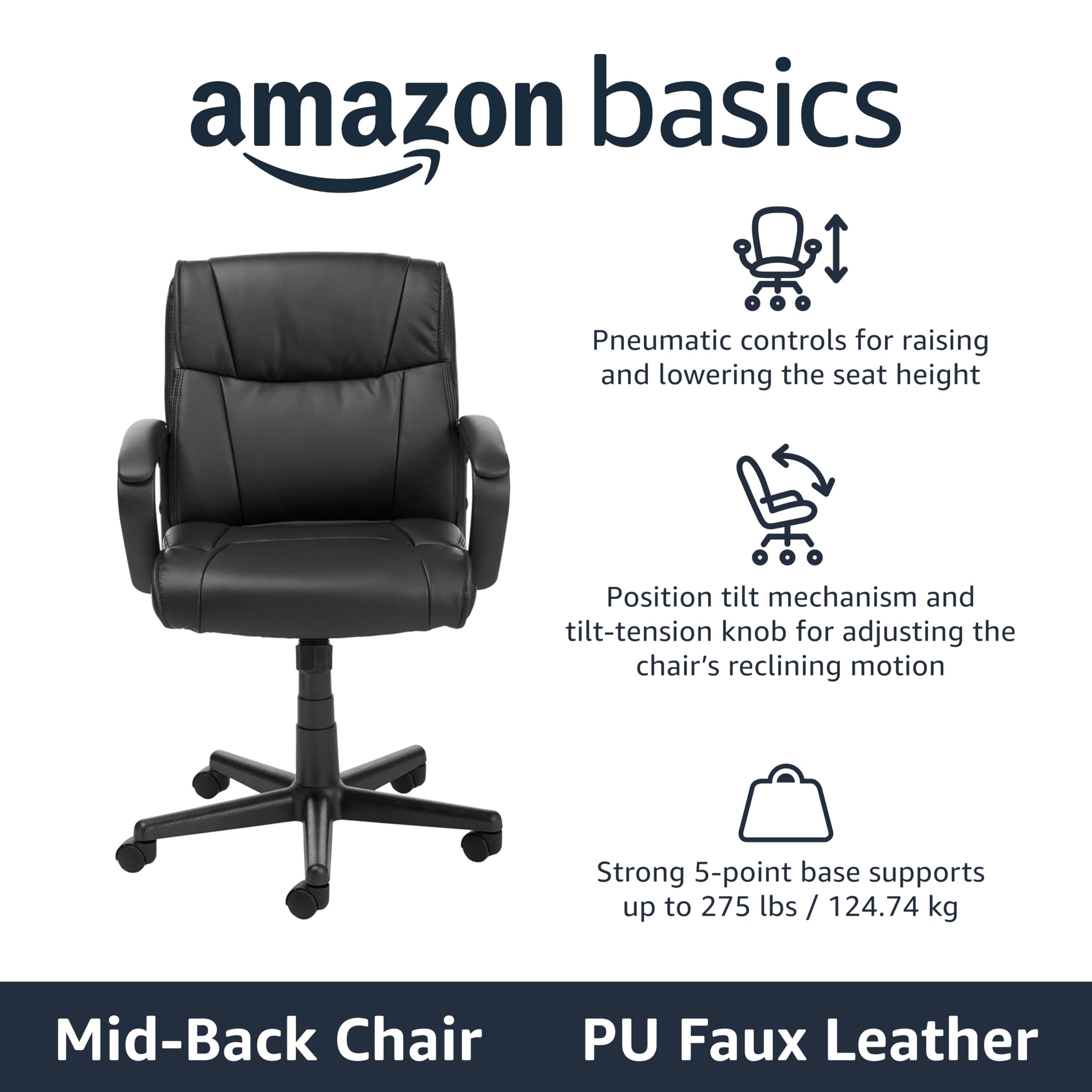 Amazon Basics office chair 360-degree swivel enables easy multitasking at the desk.