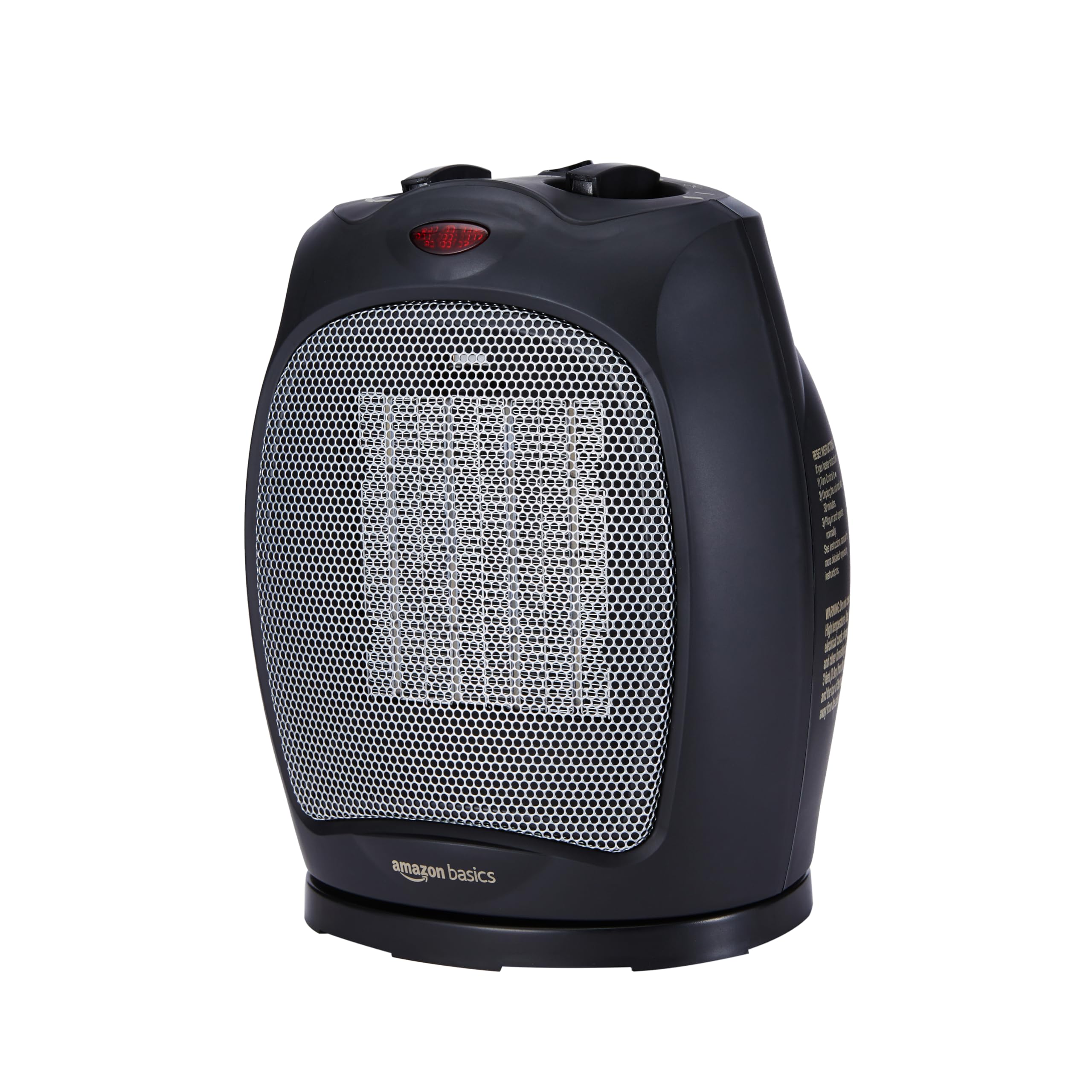 Amazon Basics oscillating ceramic heater front view delivers even room warmth