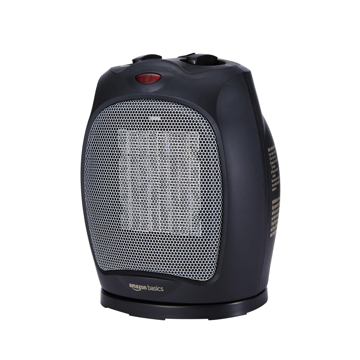 Amazon Basics oscillating ceramic heater front view delivers even room warmth