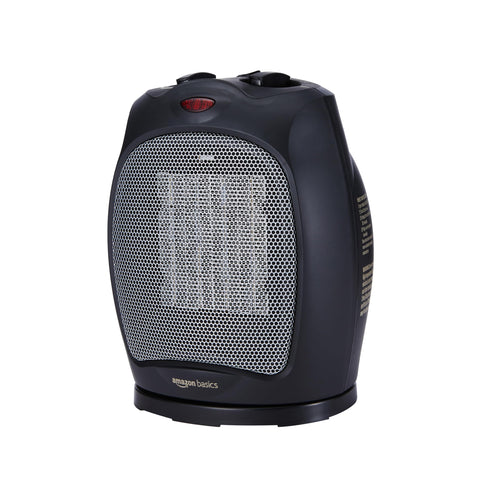 Amazon Basics oscillating ceramic heater front view delivers even room warmth
