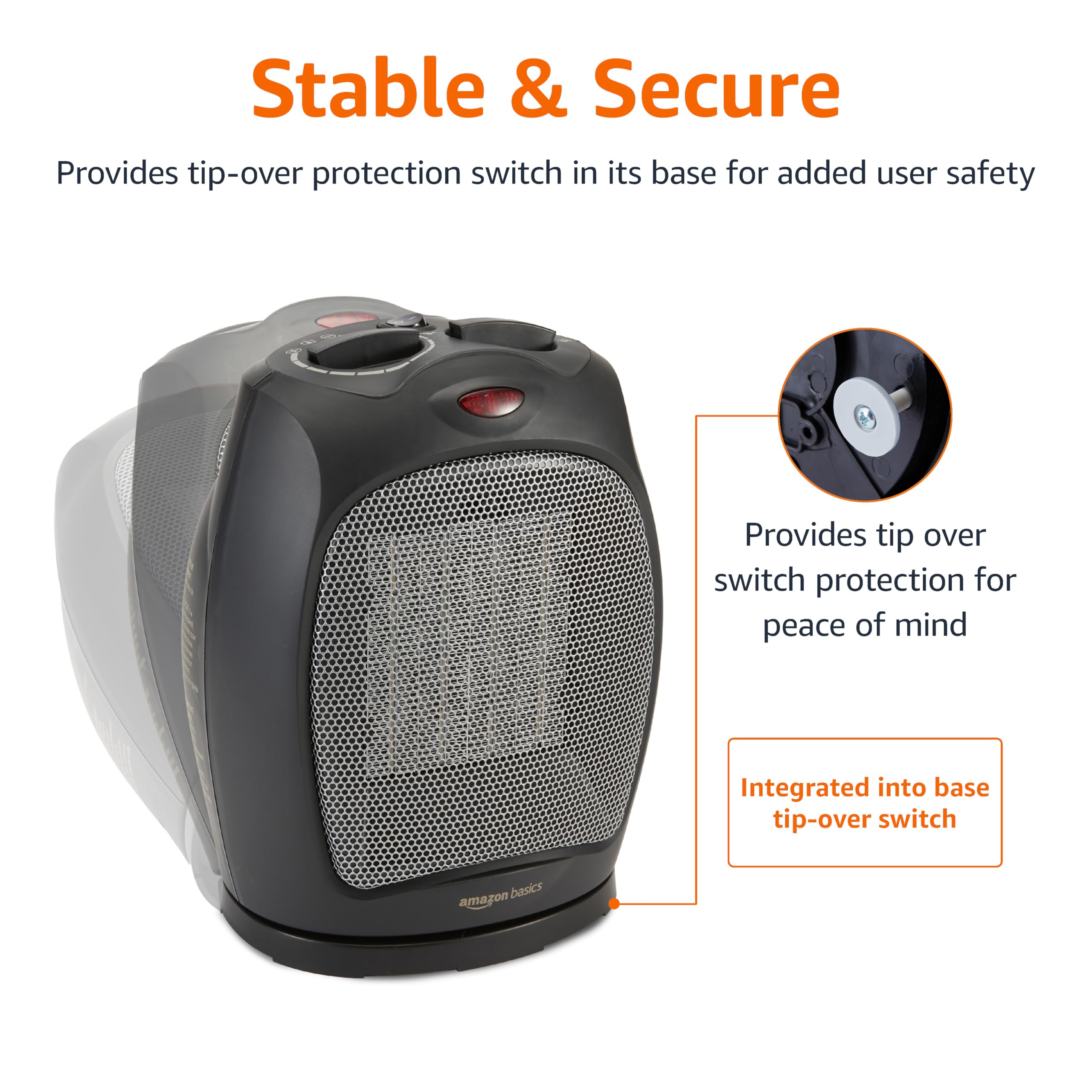 Amazon Basics heater in room setup demonstrates quick warmth at desk