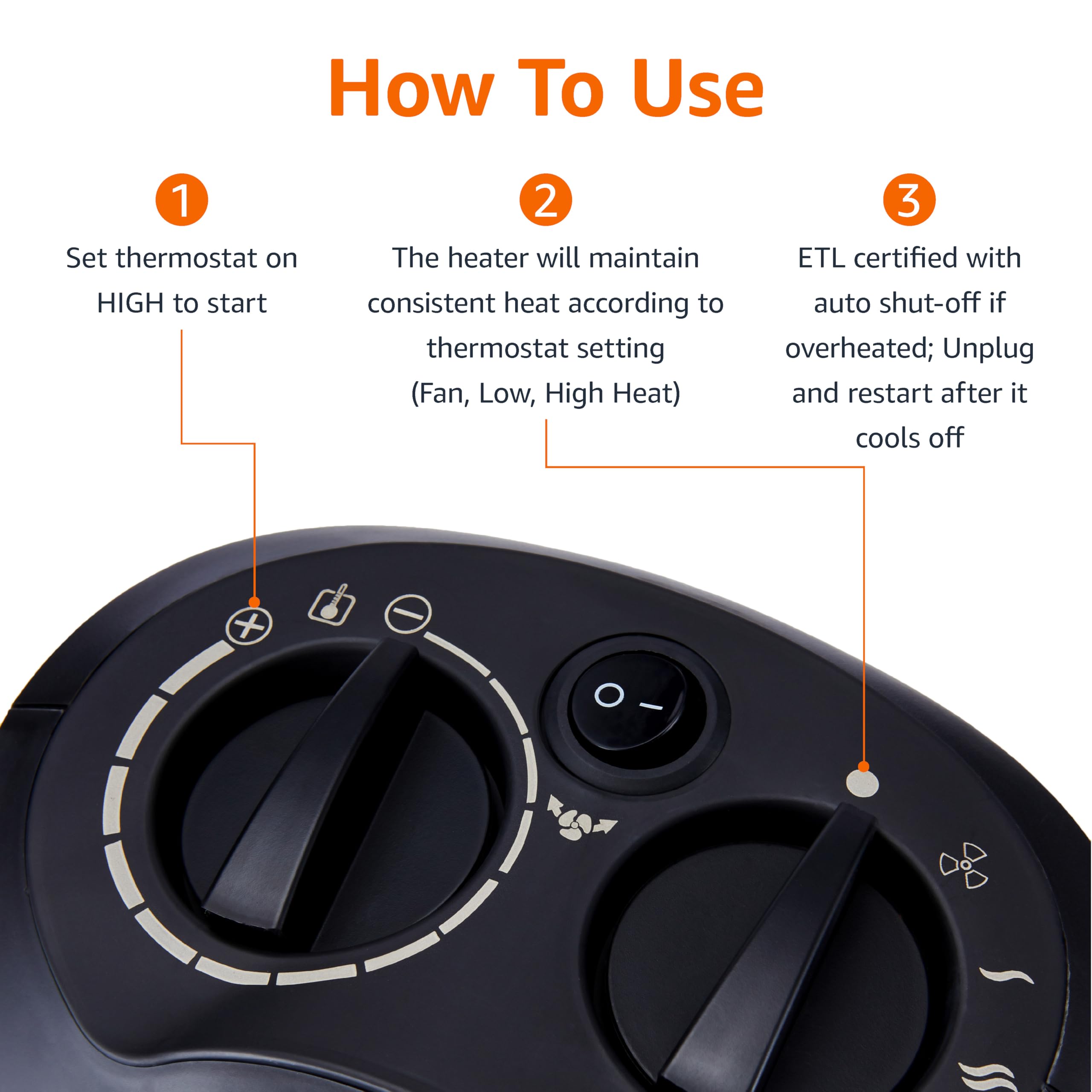 Amazon Basics heater with tip-over protection emphasizes safe use