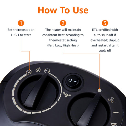 Amazon Basics heater with tip-over protection emphasizes safe use