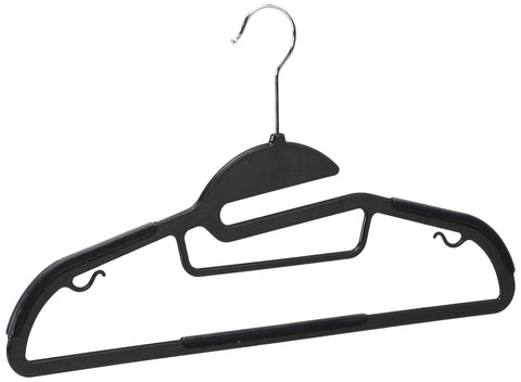 Amazon Basics 50-pack gray hangers maximize closet space and organization.