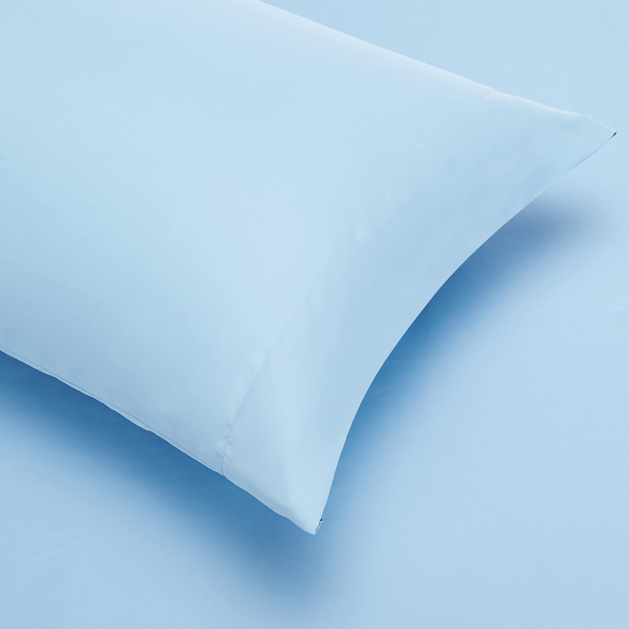 Amazon Basics pillowcase 20x30 in blue stripe supports easy care.
