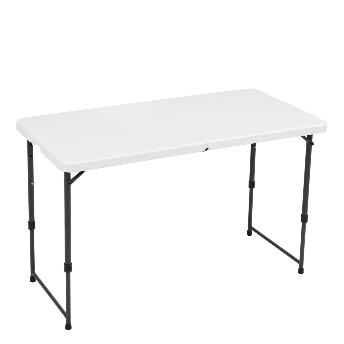 Amazon Basics portable 4-foot folding table with handle for easy transport.