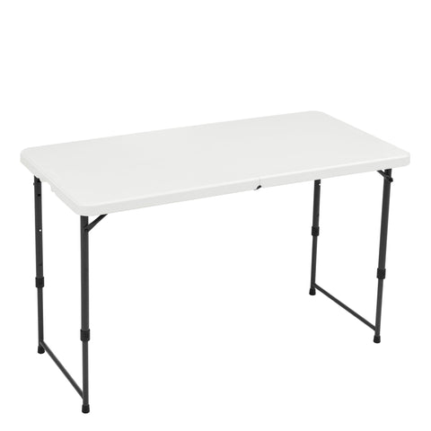 Amazon Basics portable 4-foot folding table with handle for easy transport.