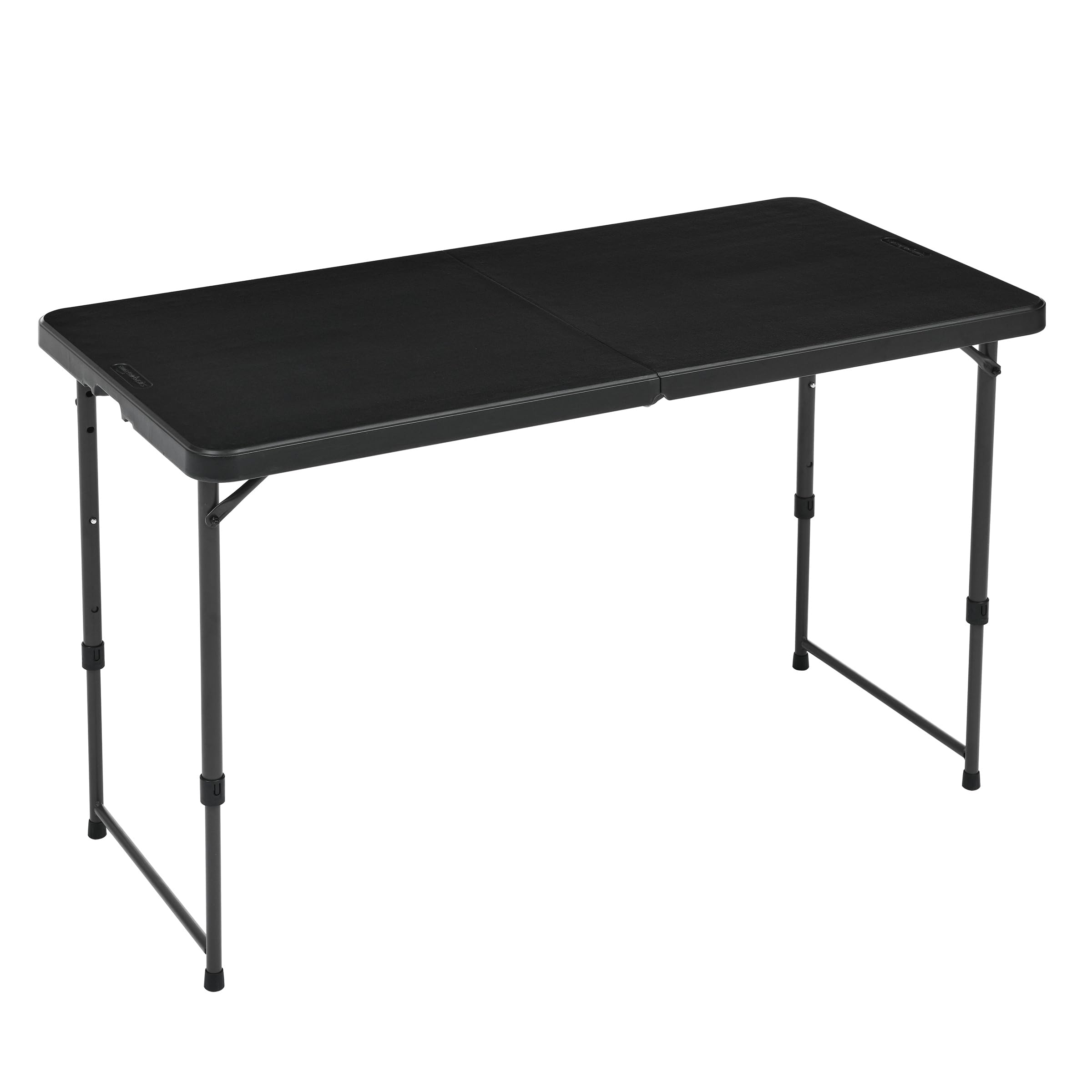 Amazon Basics portable 4ft folding table with carrying handle for easy transport.