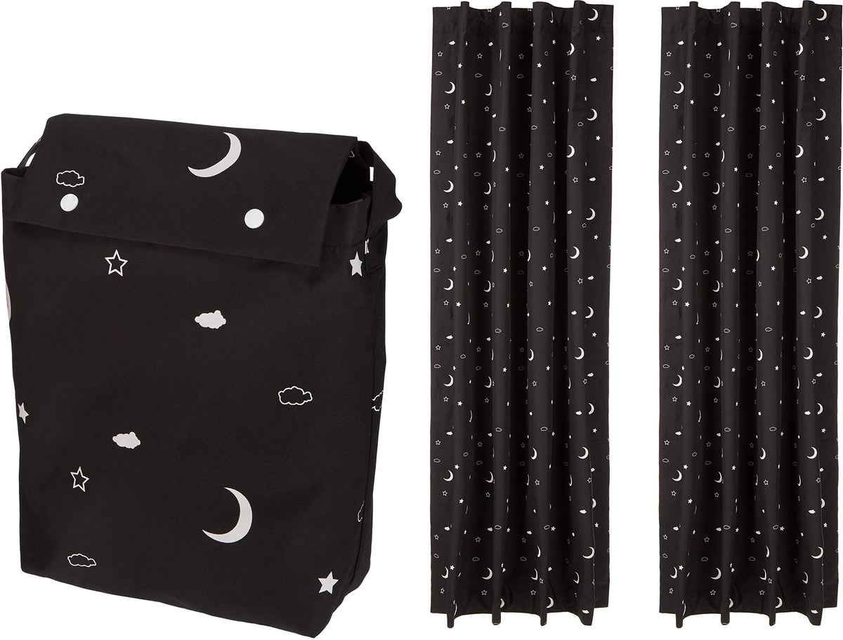 Amazon Basics Moon and Stars blackout curtains 2-pack block light for better rest.