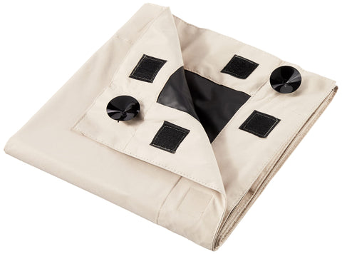 Amazon Basics beige shade close-up highlighting easy-care polyester fabric.