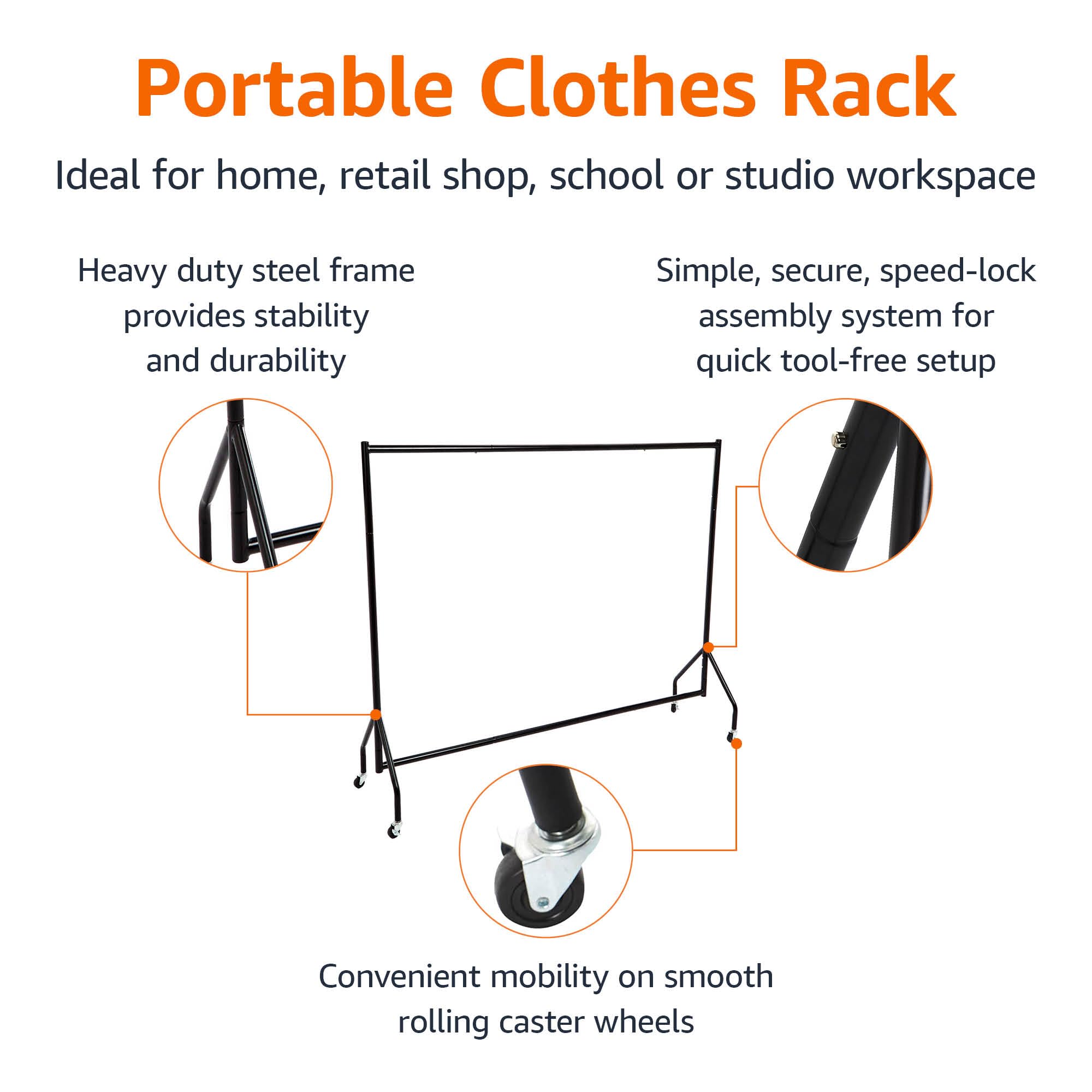 Tool-free assembly on the Amazon Basics garment rack for quick setup.
