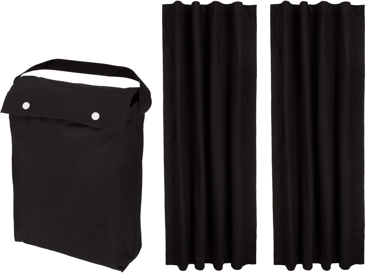 Amazon Basics portable blackout curtain 2-pack blocks light for better rest.