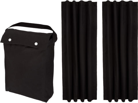 Amazon Basics portable blackout curtain 2-pack blocks light for better rest.