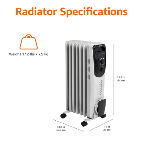 Amazon Basics portable oil radiator heater control panel, easy three-heat settings.