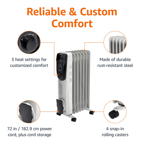 Amazon Basics portable oil radiator heater side view, ideal for small rooms.