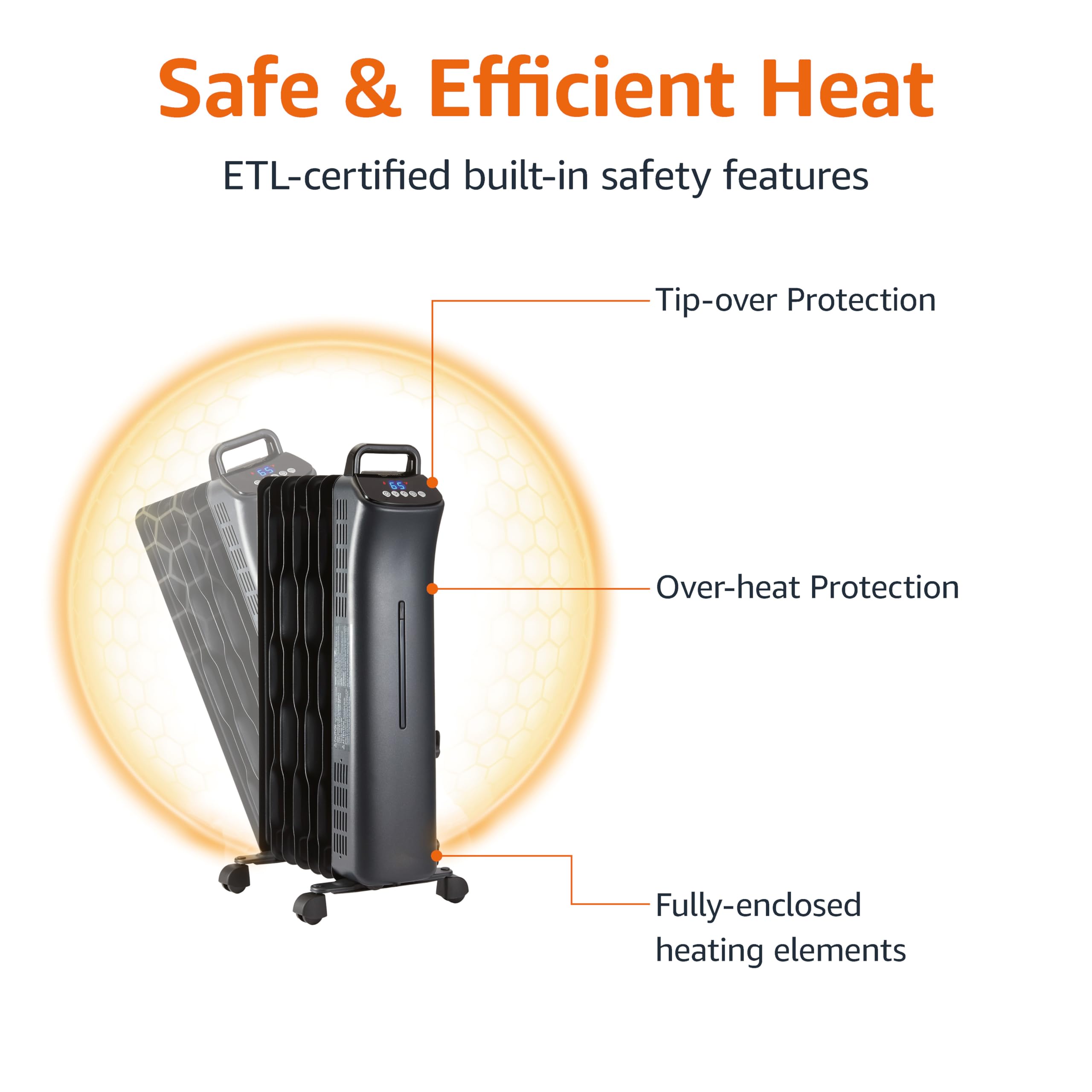 Amazon Basics heater with wheels and handle for portable warmth between spaces