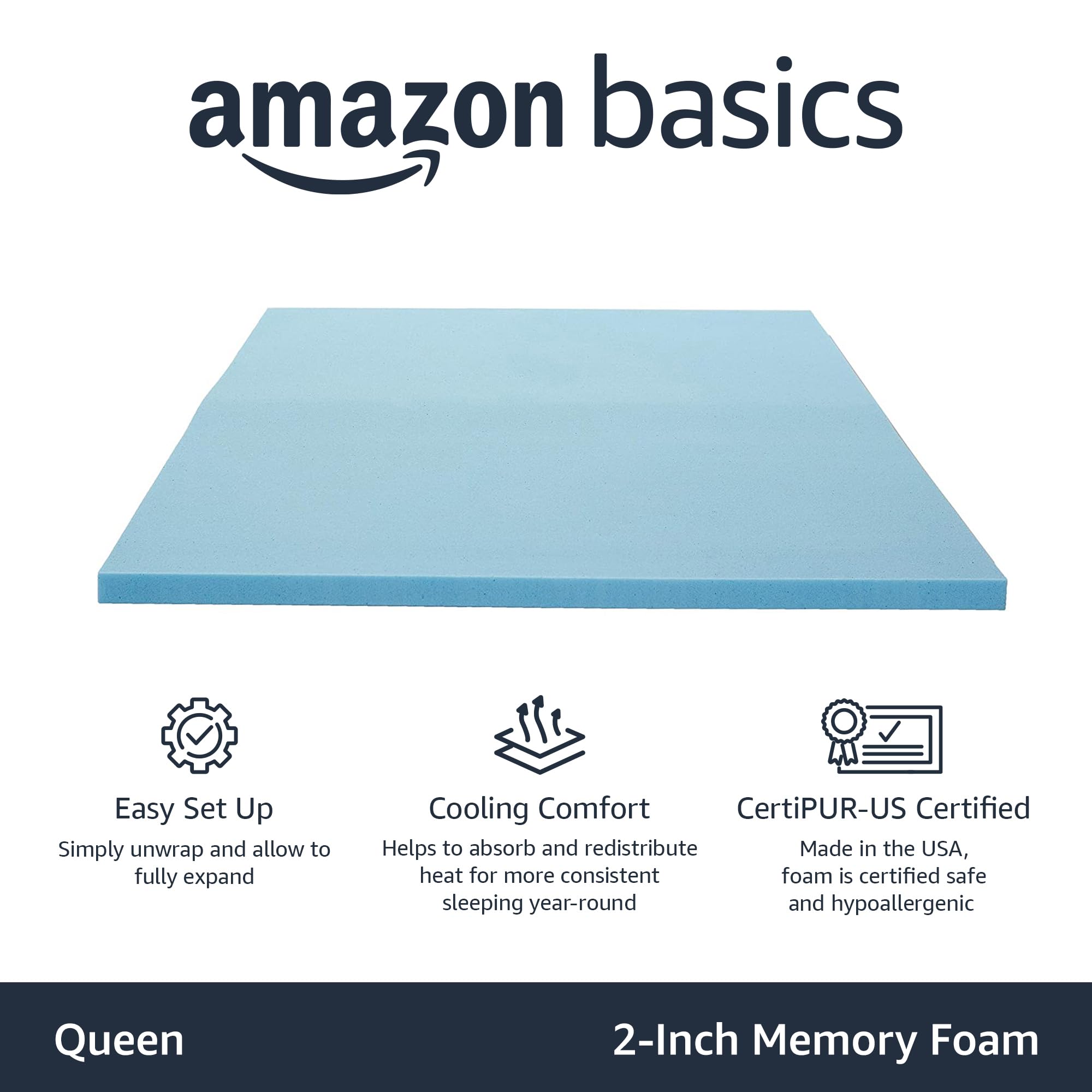 Amazon Basics queen topper vacuum-packed package for easy delivery and setup