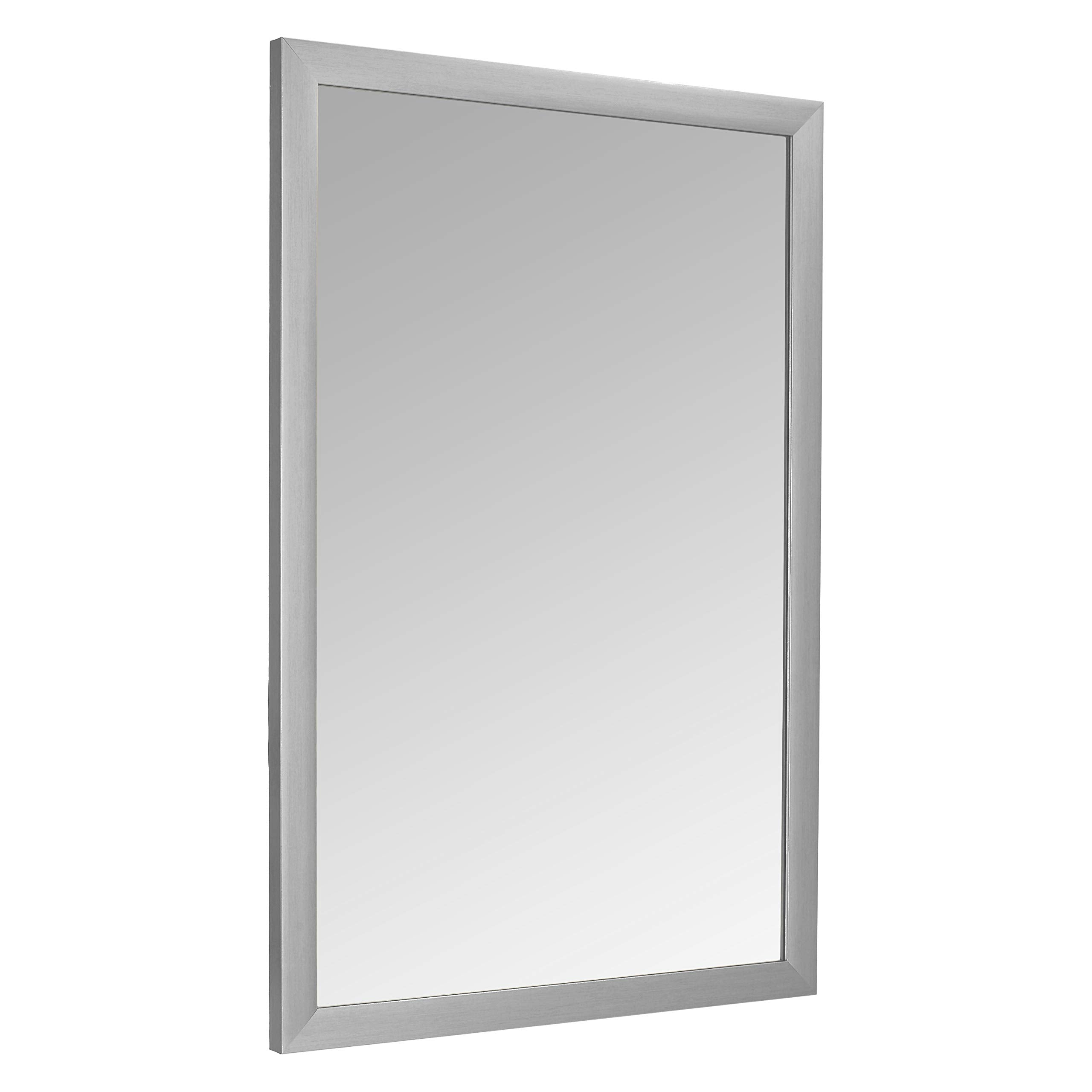 Amazon Basics rectangular wall mirror 24x36 front view with nickel frame brightens entryways.