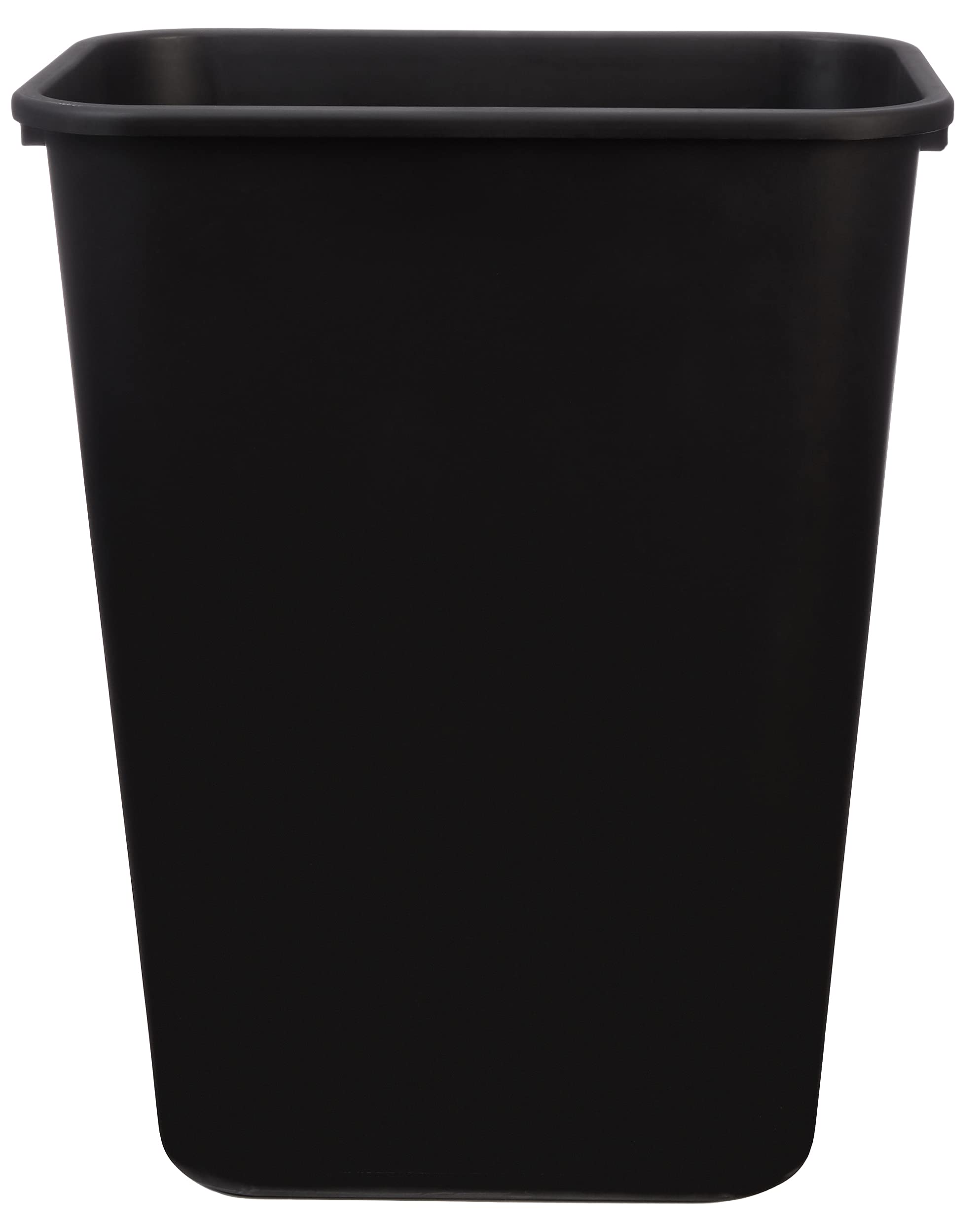 Amazon Basics rectangular wastebasket 10-gallon black for busy offices.