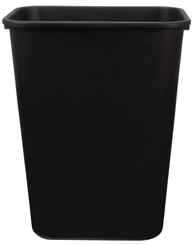 Amazon Basics rectangular wastebasket 10-gallon black for busy offices.