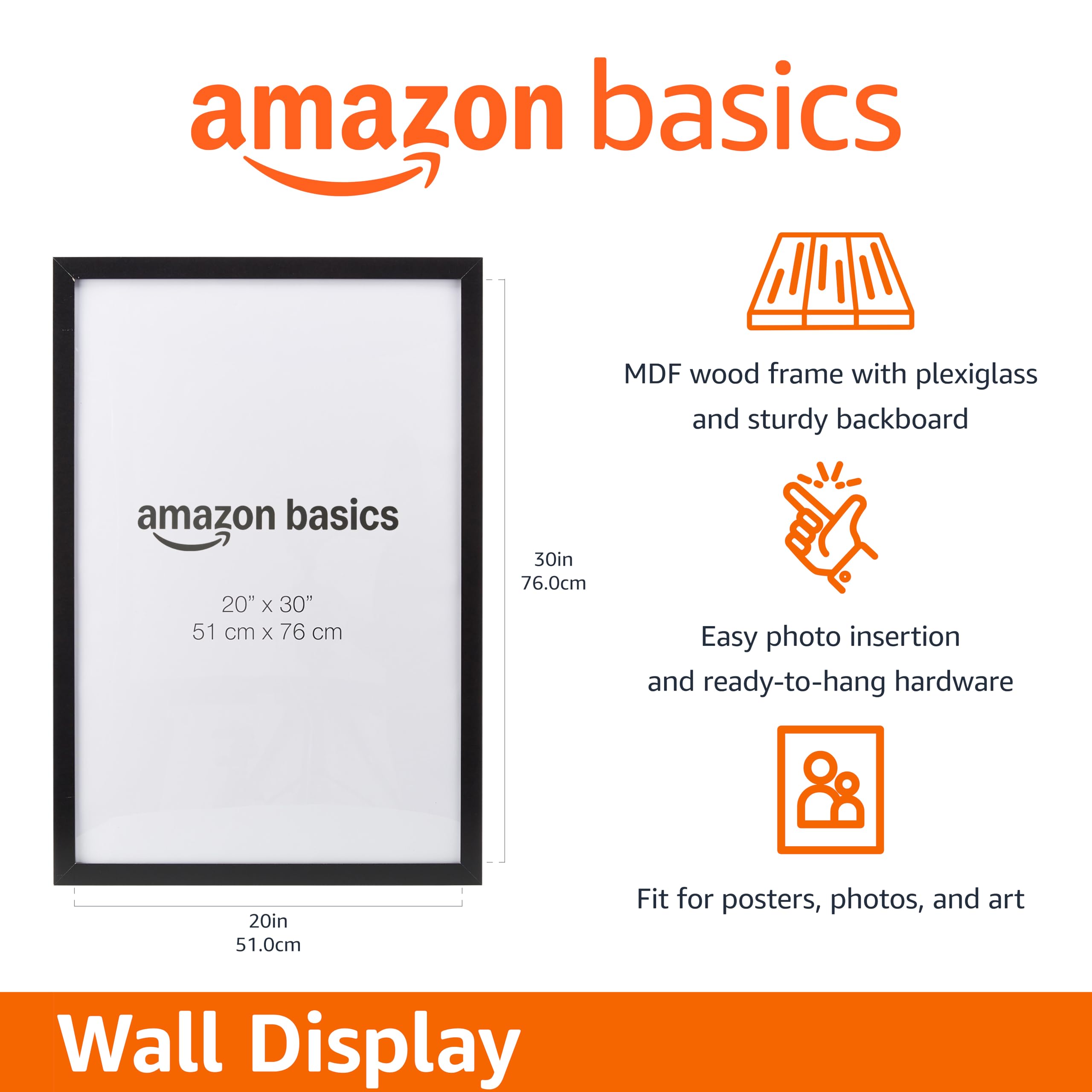 Amazon Basics poster frame back view showing backboard and mounting hardware
