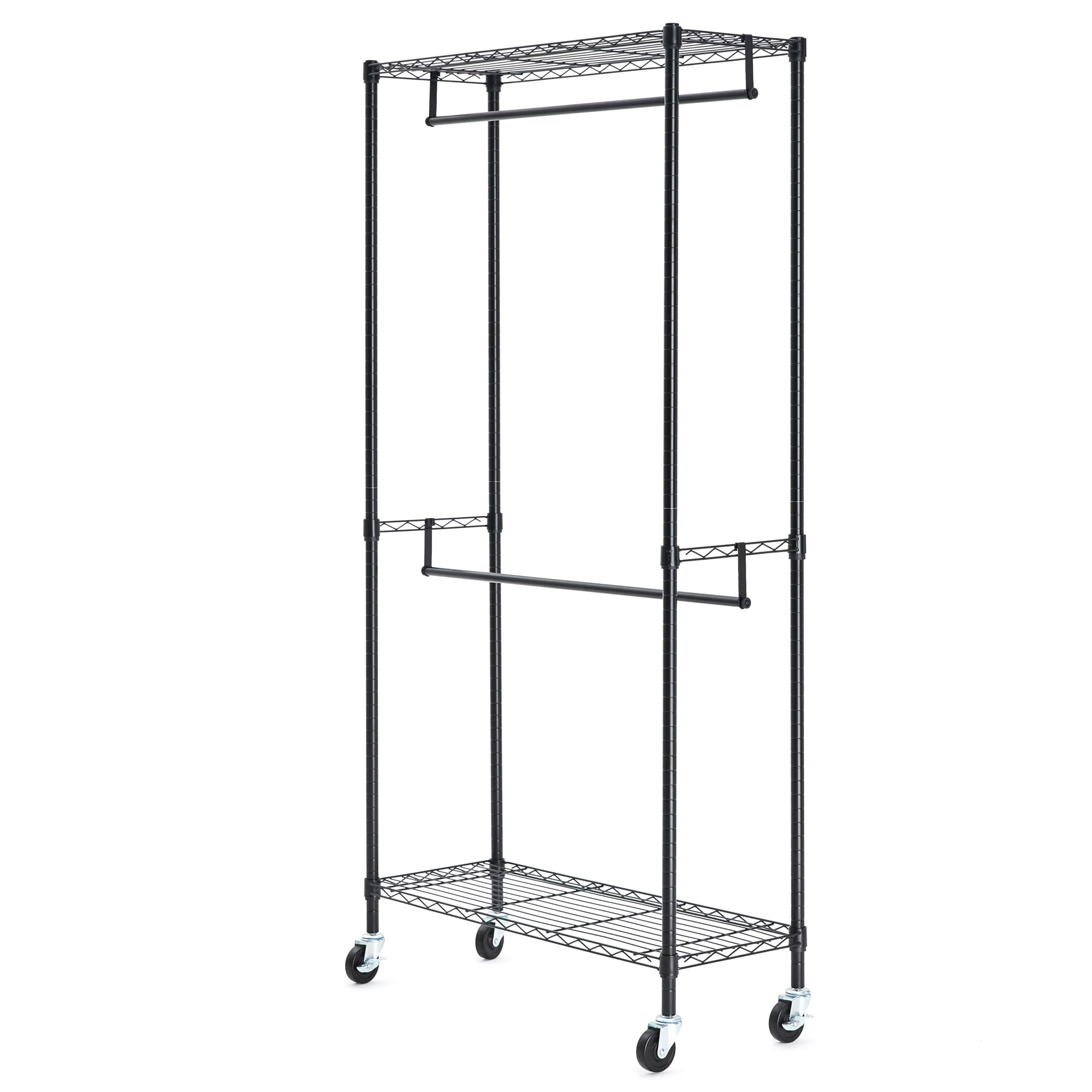 Amazon Basics rolling closet organizer with wheels in use