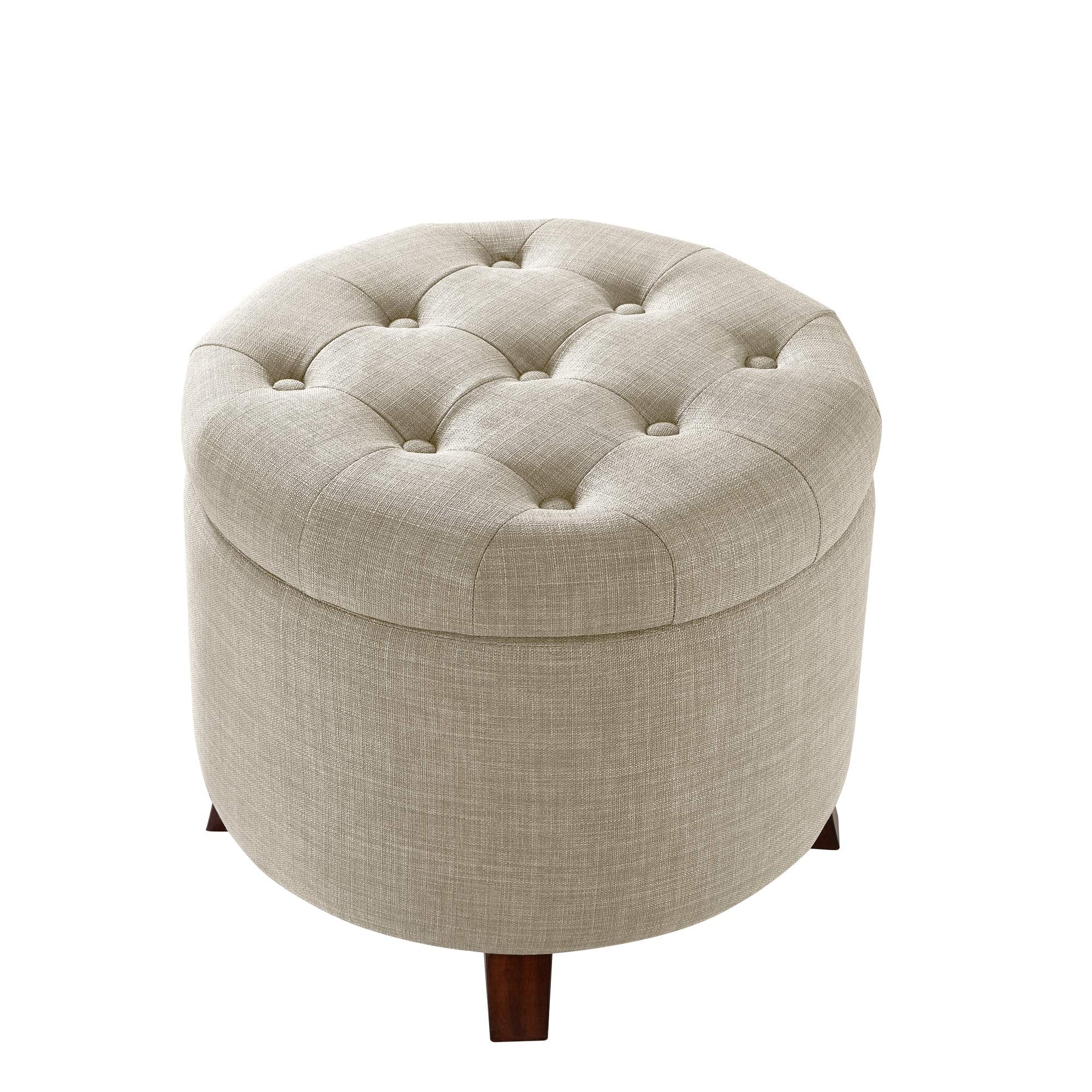 Amazon Basics ottoman top-view shows button-tufted cushion for plush comfort.