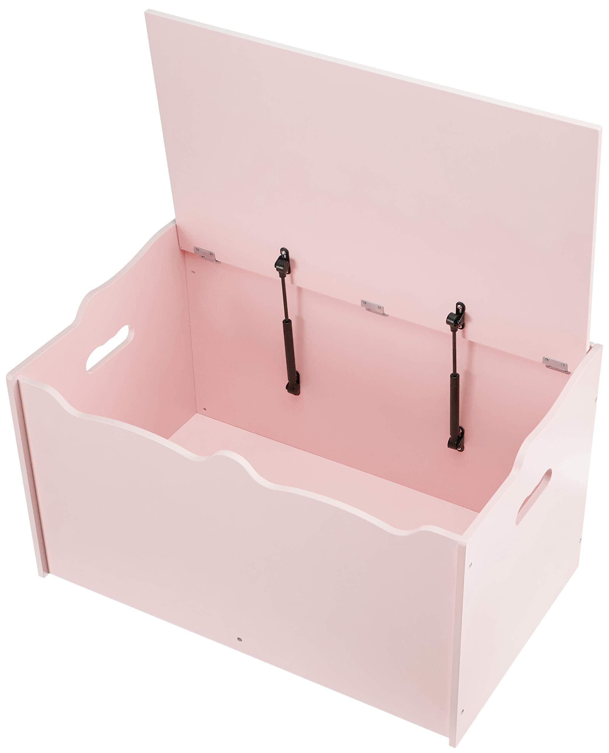 Amazon Basics safety hinge on pink chest ensures gentle lid closure.