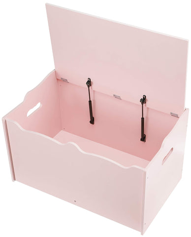 Amazon Basics safety hinge on pink chest ensures gentle lid closure.