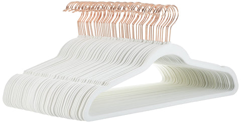 Amazon Basics velvet non-slip hanger with ivory rose gold finish holds shirts securely.