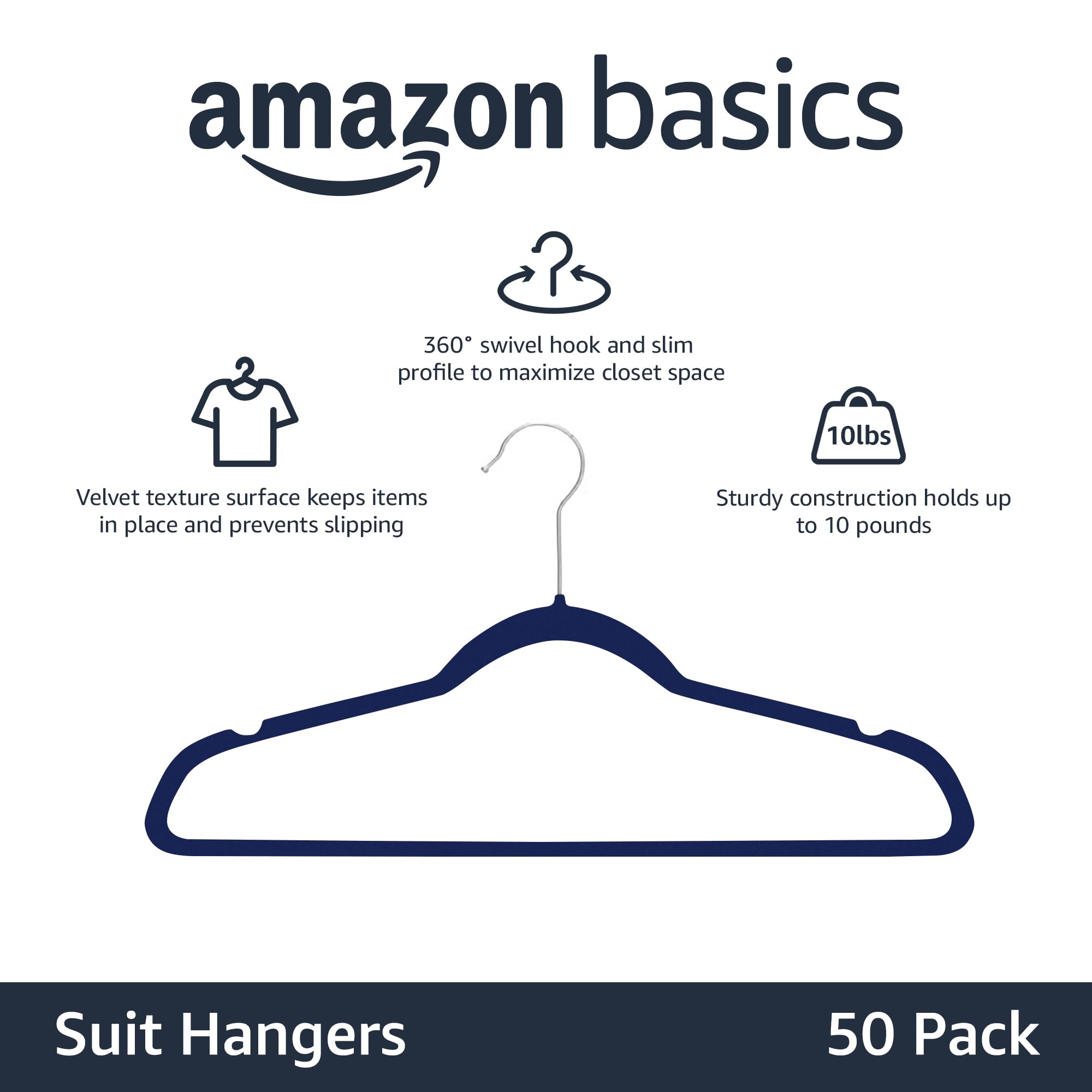 Amazon Basics pack of 50 hangers demonstrates organized closet potential