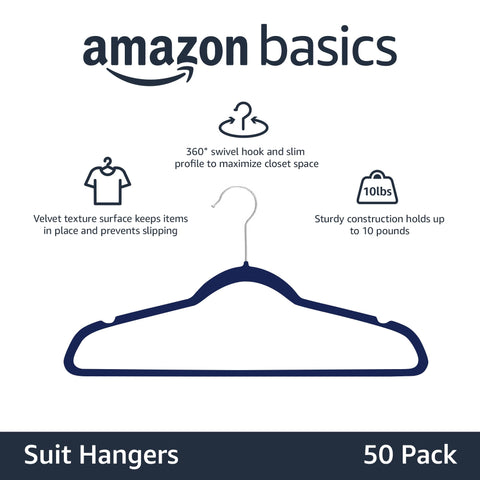 Amazon Basics pack of 50 hangers demonstrates organized closet potential