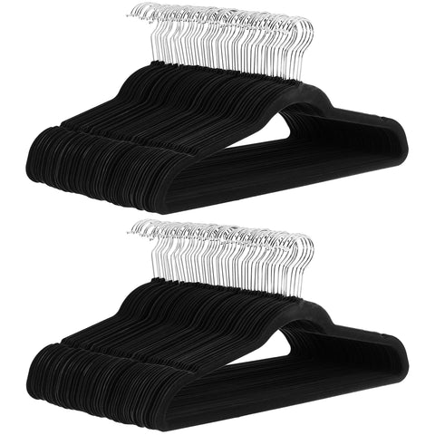 Amazon Basics slim velvet hanger pack in a tidy closet maximizing space