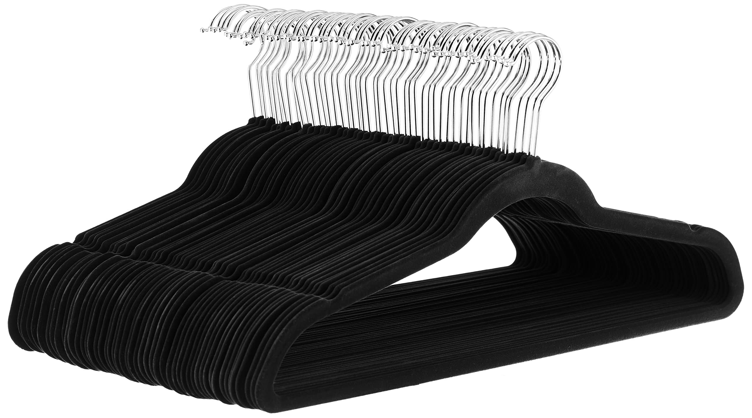 Amazon Basics slim velvet hangers for suits keep shirts wrinkle-free and space-saving.
