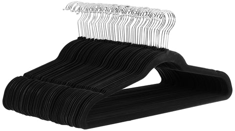 Amazon Basics slim velvet hangers for suits keep shirts wrinkle-free and space-saving.