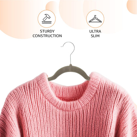Close-up of velvet non-slip surface on Amazon Basics hangers.