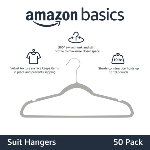 Amazon Basics velvet non-slip hanger maximizes closet space with a slim profile