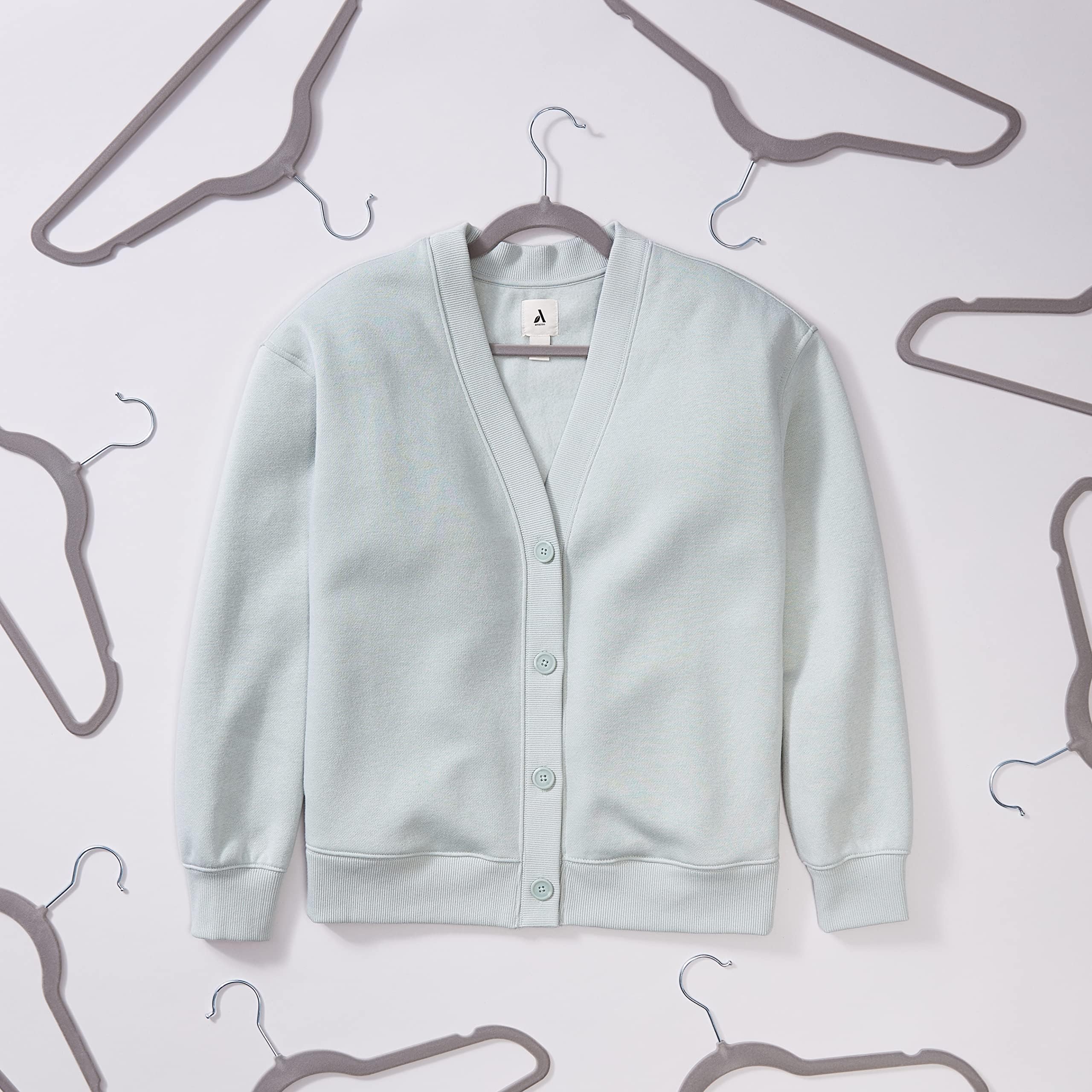 Amazon Basics velvet hanger with textured surface prevents slipping on garments
