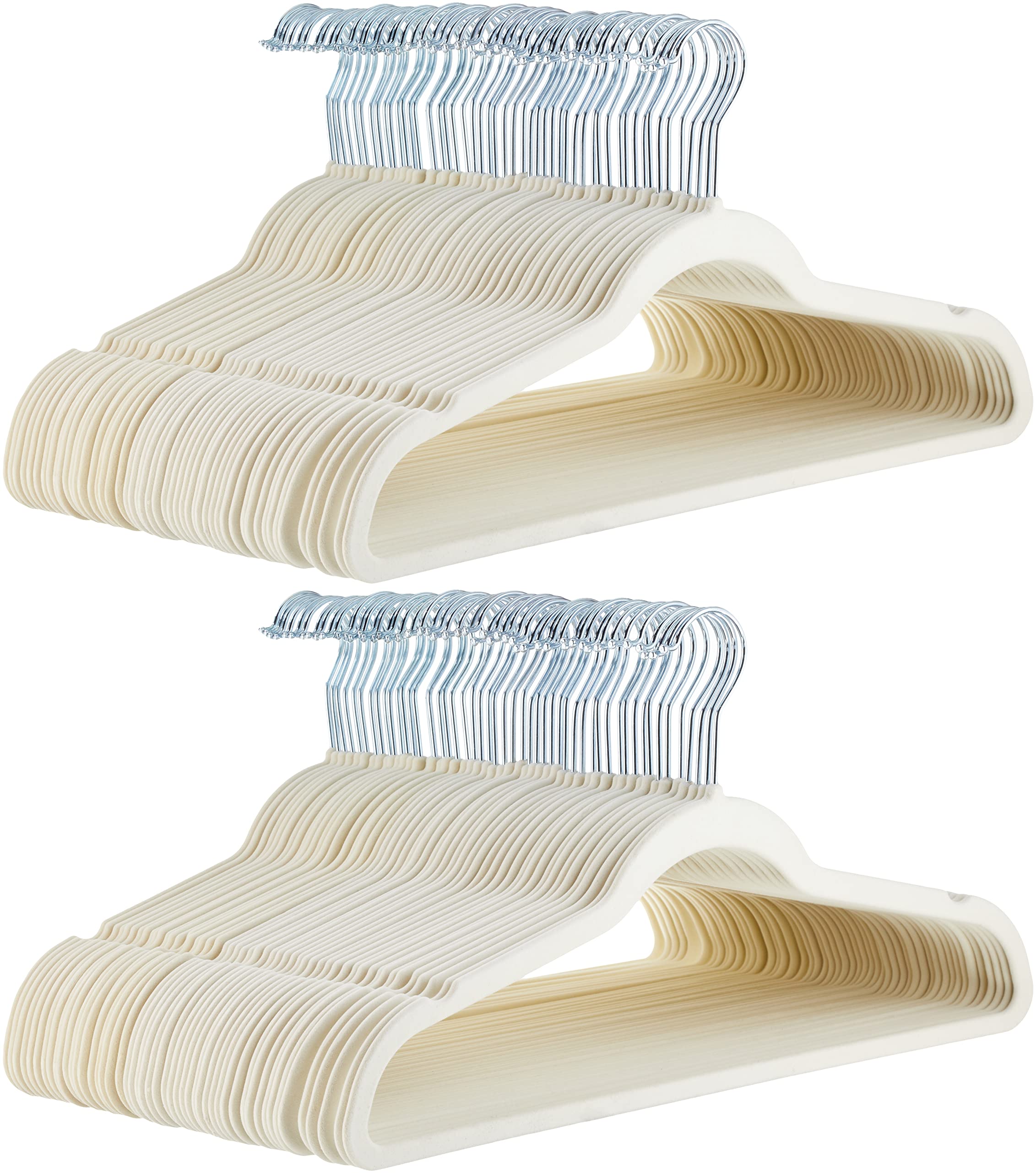 Amazon Basics slim velvet hangers ivory beige front view for organized closet space