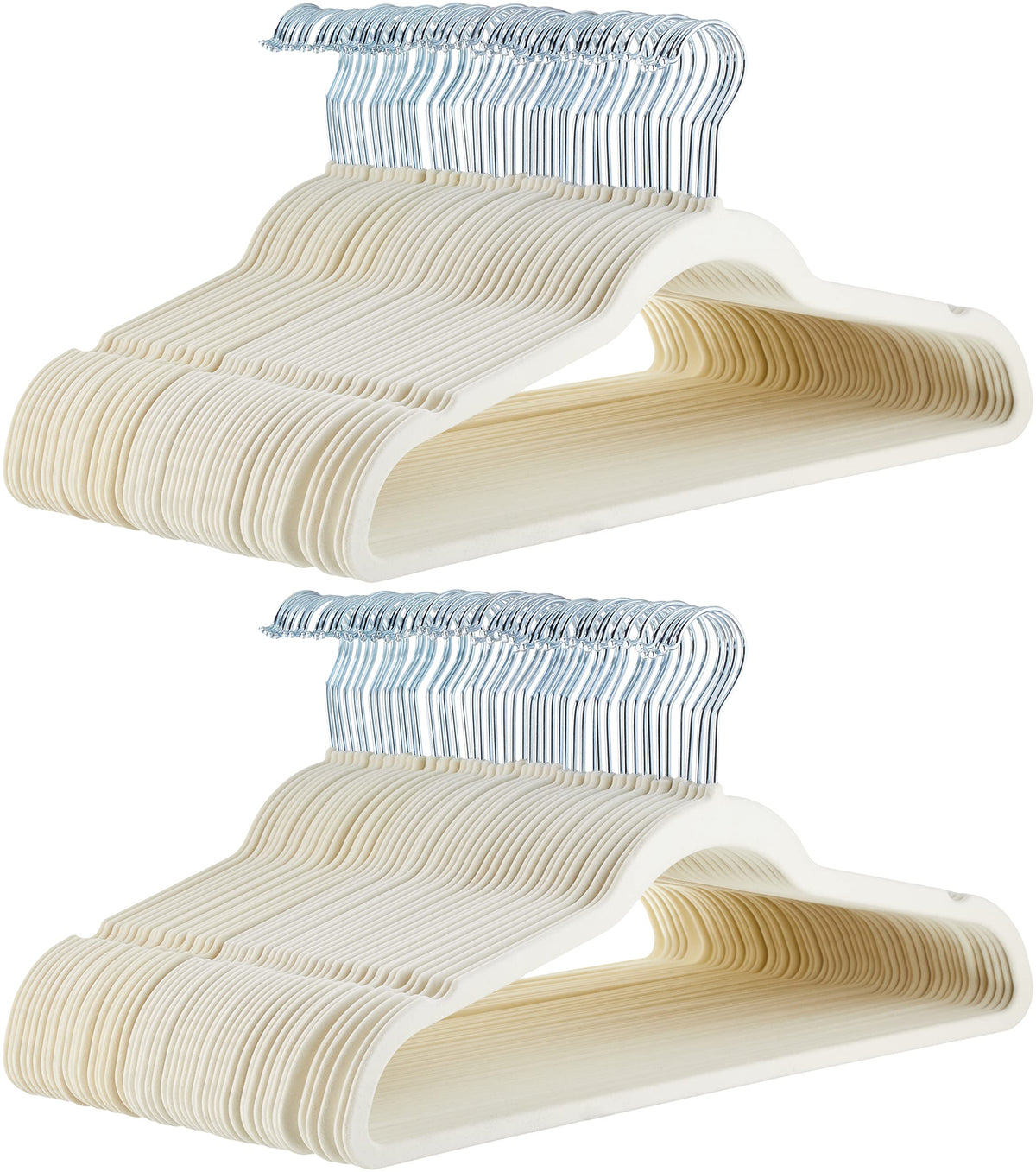 Amazon Basics slim velvet hangers ivory beige front view for organized closet space