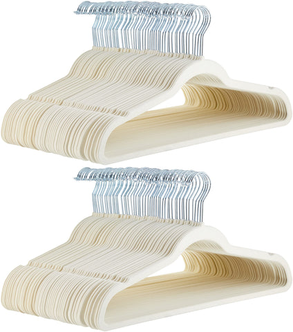 Amazon Basics slim velvet hangers ivory beige front view for organized closet space